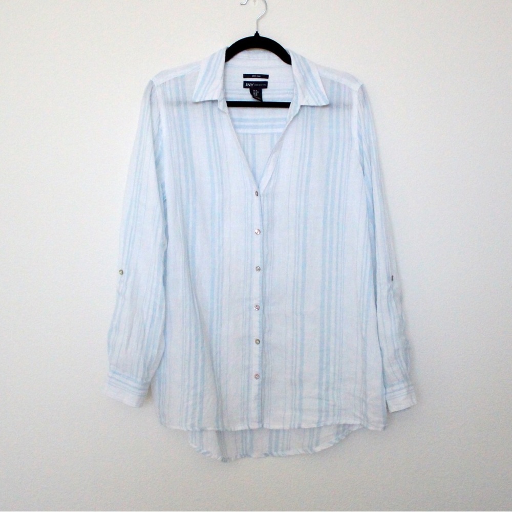 JNY Linen Roll-Tab Button-Front Blouse